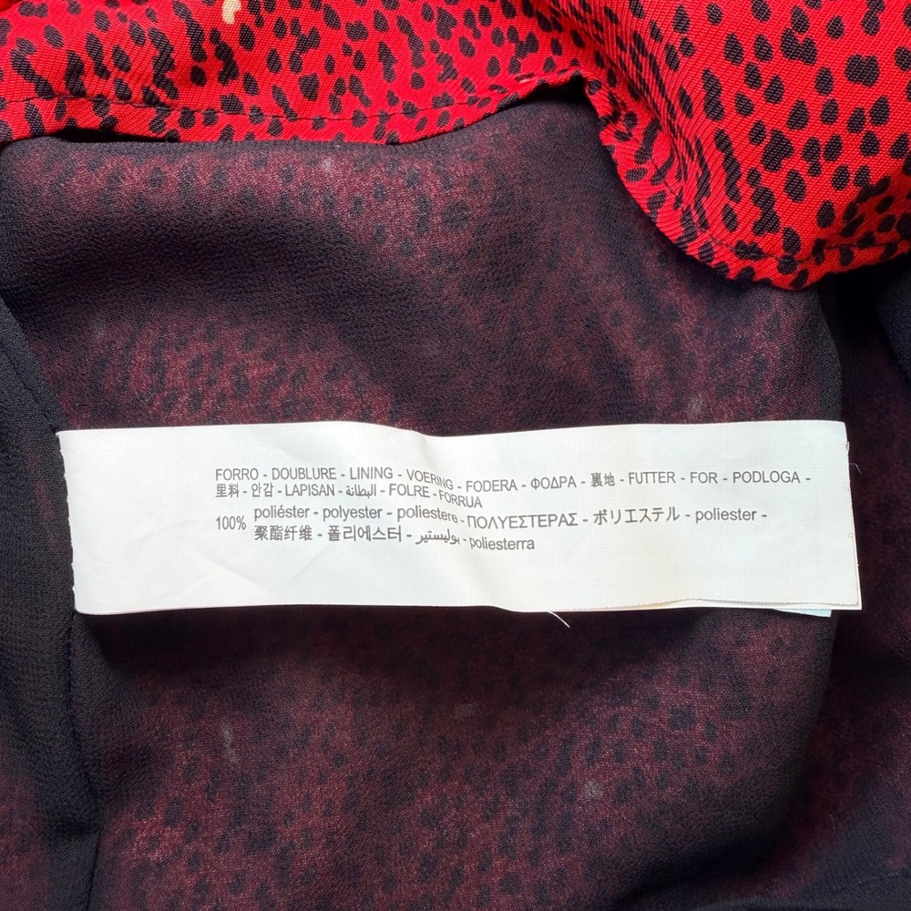 ZARA Red Animal Print Ruched Mini Dress Long Sleeve V Neck Draped Date Night XS - Picture 8 of 10
